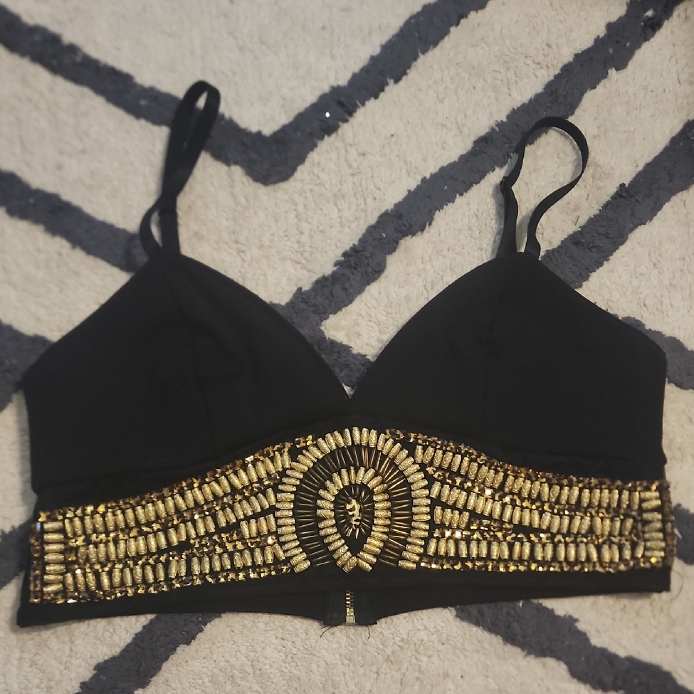 Bebe Beaded Crop Top Bralette M